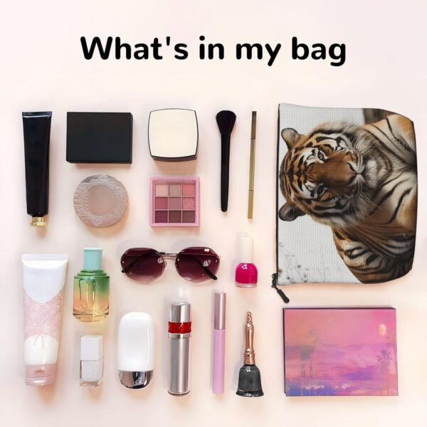Big Tiger Makeup Bag For Women, Waterproof Linen Travel Cosmetic Organizer Lightweight Zipper Travel Toiletry Bag Organizer Makeup Brushes Storage Bag
