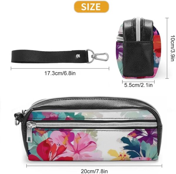 Leather Pencil Cases Hawaiian Flower Print Pen Pouch Travel Cosmetic Bag for Purse Portable Makeup Brush Bag Holder Coin Purse for Women Makeup Case Purse Organizer