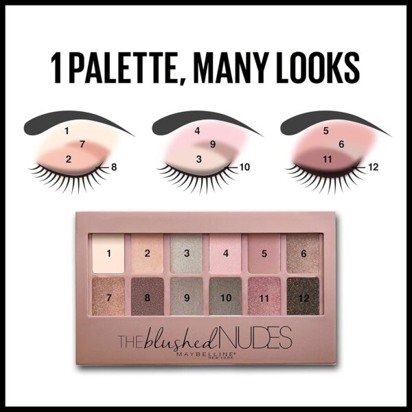 Maybelline The Blushed Nudes Eyeshadow Palette Makeup, 12 Pigmented Matte & Shimmer Shades, Blendable Powder, 1 Count