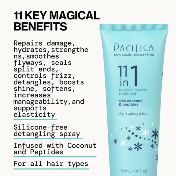 Pacifica Leave In Conditioner - 11 in 1 Magical Hair Treatment - Strengthen & Repair Damaged Hair - Deep Conditioning for Dry Hair Adds Shine & Anti-Frizz for Straight, Wavy & Curly Hair Care, Vegan