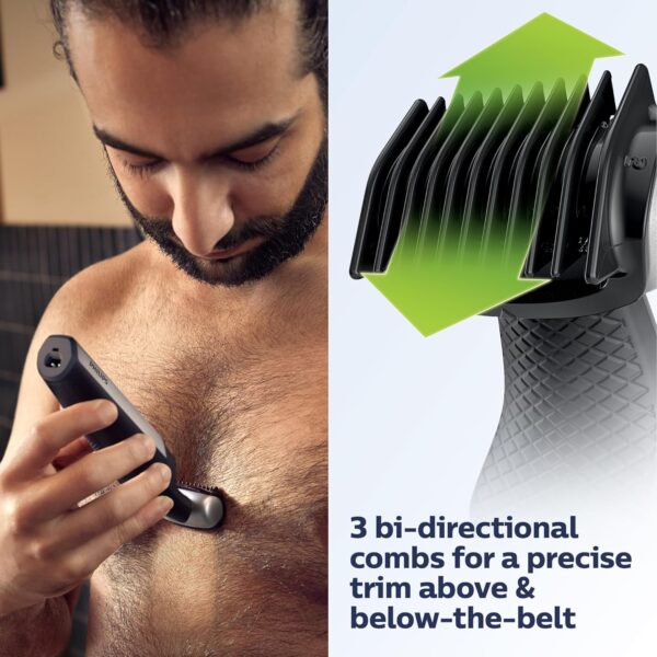 Philips Bodygroom Series 5000, Showerproof Groin and Body Trimmer, Close and Comfortable Shave, Complete Body Grooming Including Back, 60 Min. Runtime, Model BG5025/40