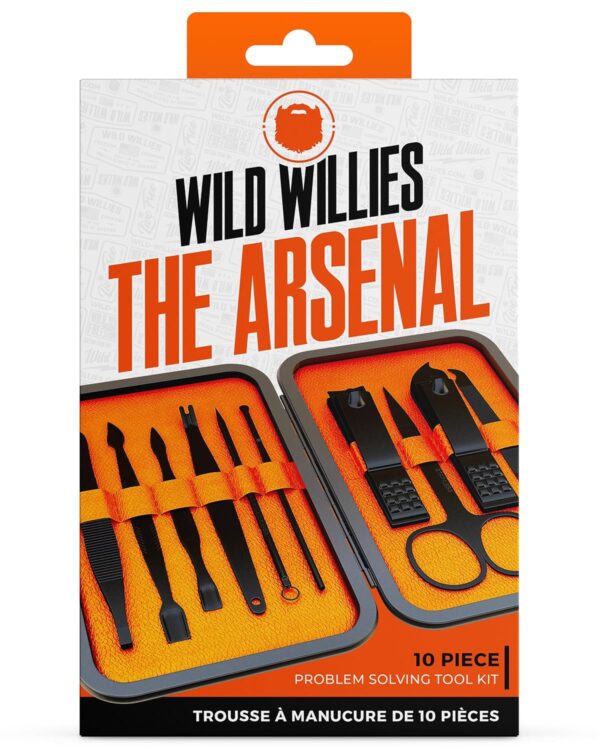 Wild Willies 10-Piece Manicure & Pedicure Kit - Multifunctional Mens Grooming Kit - Includes Nail Clippers, Scissors, Tweezers, Files - Compact Travel Manicure Set for Men & Women - All-in-One Case