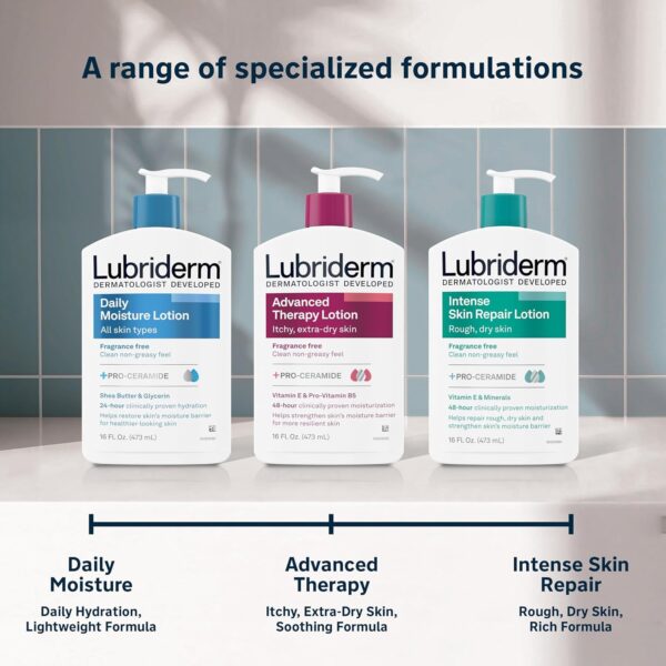Lubriderm Advanced Therapy Fragrance Free Moisturizing Hand & Body Lotion + Pro-Ceramide with Vitamins E & Pro-Vitamin B5, Intense Hydration for Itchy, Extra Dry Skin, Non-Greasy, 16 fl. oz
