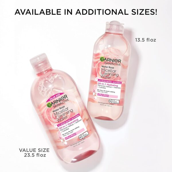 Garnier Micellar Water with Rose Water and Glycerin, Hydrating Facial Cleanser & Makeup Remover, For All Skin Types, Vegan, Cruelty Free, 13.5 Fl Oz (400mL), 2 Count