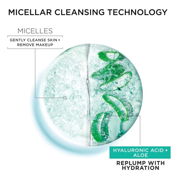 Garnier Micellar Water with Hyaluronic Acid, Facial Cleanser & Makeup Remover, Hydrating and Plumping, For All Skin Types, Vegan, Cruelty Free, 13.5 Fl Oz (400mL), 2 Count