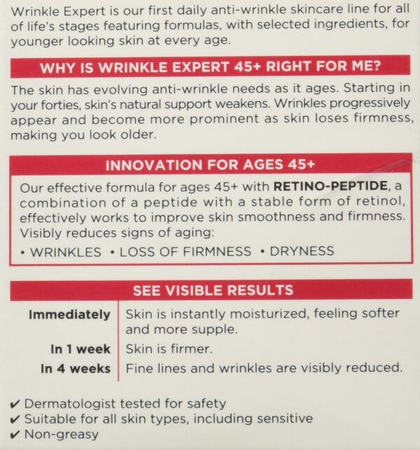 L'Oreal Paris Wrinkle Expert 45+ Anti-Aging Face Moisturizer with Retino-Peptide, Non-Greasy, Suitable for Sensitive Skin, 1.7 fl. Oz