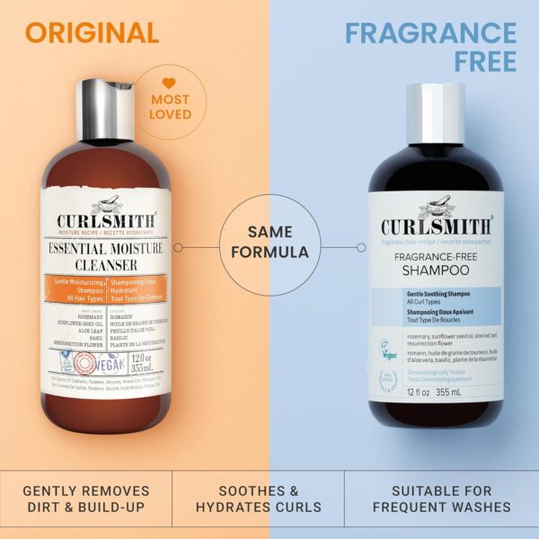 CURLSMITH Fragrance-Free Shampoo 12 oz | Gently Cleanses Hair, Leaves Curls Feeling Silky and Moisturized