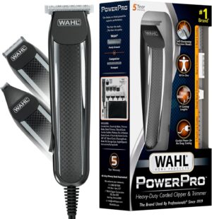 Wahl PowerPro Corded Detailer Trimmer Kit for Mens Grooming – for Beard, Mustache, Stubble, Ear, Nose, & Body Grooming – Model 9686