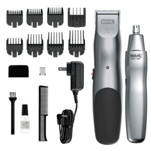 Wahl Groomsman Cord/Cordless Hair Trimmer kit for Men for Mustaches, Hair, Nose Hair, and Light Detailing and Grooming with Bonus Wet/Dry Electric Battery Nose Trimmer – Model 5623V