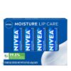 NIVEA Moisture Lip Care, Skin Care Gifts for Mom, Hydrating Lip Balm with Shea Butter, Nourishing Oils and Vitamin C & E, 3-in-1 Moisture, Repair and Nourish, 0.17 Oz Stick, Pack of 4