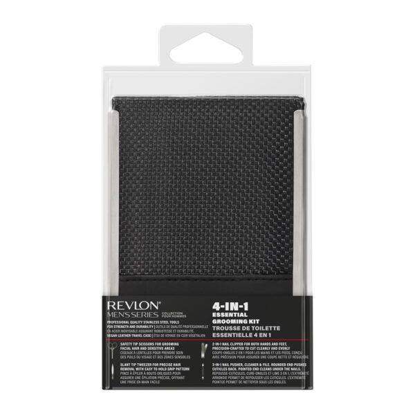 Revlon Men's Grooming Kit, 5-Piece Travel Essentials Set, Includes Nail Clippers, Scissors, File, Tweezers and Carrying Case, Stainless Steel, 1 Pack