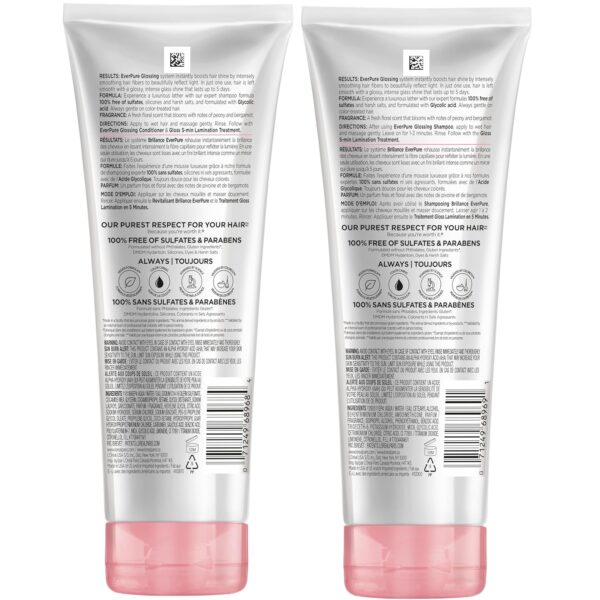 L'Oreal Paris Glossing Sulfate Free Shampoo and Conditioner Set with Glycolic Acid, Hair Care for Lasting Shine and Smoothness for Dull, Dry Hair, EverPure, 1 Kit