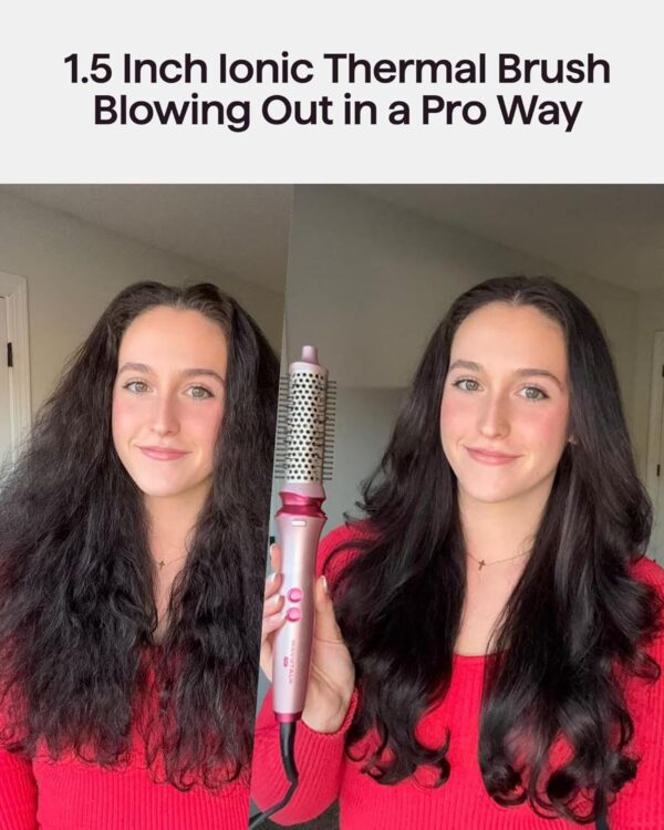 Wavytalk Thermal Brush, Wavytalk Heatwave Pro 1.5" Ionic Thermal Brush with Bilateral Ionic Outlet for Less Damage, One-Step Shiny Blowout Look, Pink