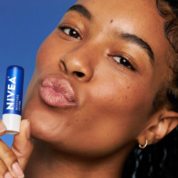 NIVEA Moisture Lip Care, Skin Care Gifts for Mom, Hydrating Lip Balm with Shea Butter, Nourishing Oils and Vitamin C & E, 3-in-1 Moisture, Repair and Nourish, 0.17 Oz Stick, Pack of 4