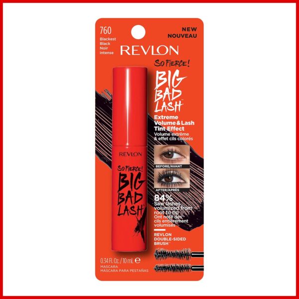 Revlon Mascara, So Fierce Big Bad Lash Eye Makeup, Volumizing, Lasts up to 24 Hours, No Clump, Smudge-Proof, Flake-Free, 760 Blackest Black, 0.34 fl oz