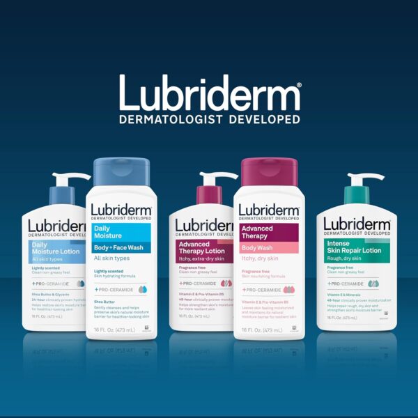 Lubriderm Advanced Therapy Body Wash, Unscented Nourishing Cleanser with Pro-Ceramide, Vitamin E & Pro-Vitamin B5 Gently Cleanses Itchy, Dry Skin, Fragrance Free, Hypoallergenic, 16 fl. oz