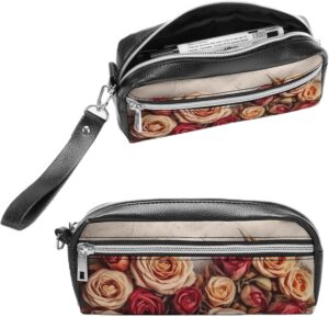 Leather Pencil Cases Valentine Rose Heart Shape Pen Pouch Travel Cosmetic Bag for Purse Portable Makeup Brush Bag Holder Coin Purse for Women Makeup Case Purse Organizer