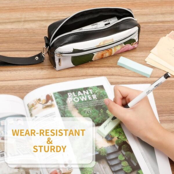 Leather Pencil Cases Roses Flower Pen Pouch Travel Cosmetic Bag for Purse Portable Makeup Brush Bag Holder Coin Purse for Women Makeup Case Organizer