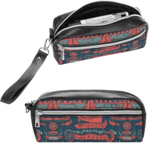 Leather Pencil Cases Sailboat Pattern Pen Pouch Travel Cosmetic Bag for Purse Portable Makeup Brush Bag Holder Coin Purse for Women Makeup Case Organizer