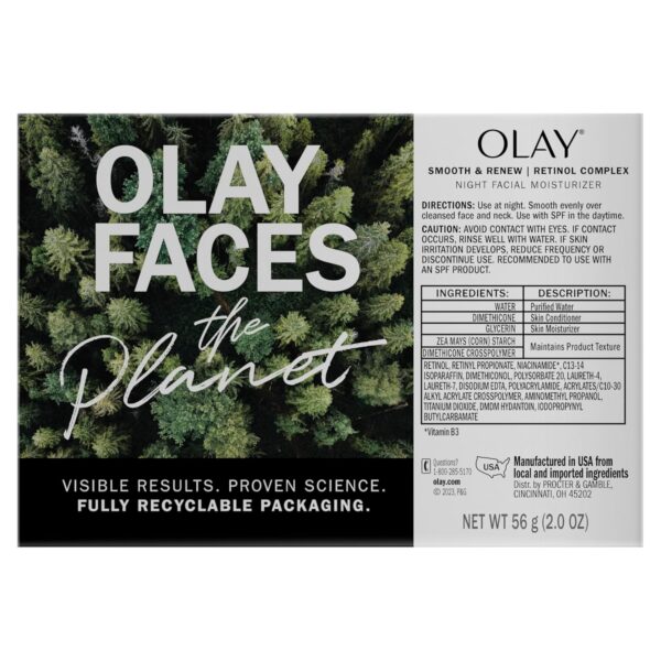 Olay Smooth & Renew Retinol Face Moisturizer, 2 oz Fragrance Free Night Cream for Fine Lines and Wrinkles with Retinoid Complex, Recyclable Eco Jar Packaging, Value Size