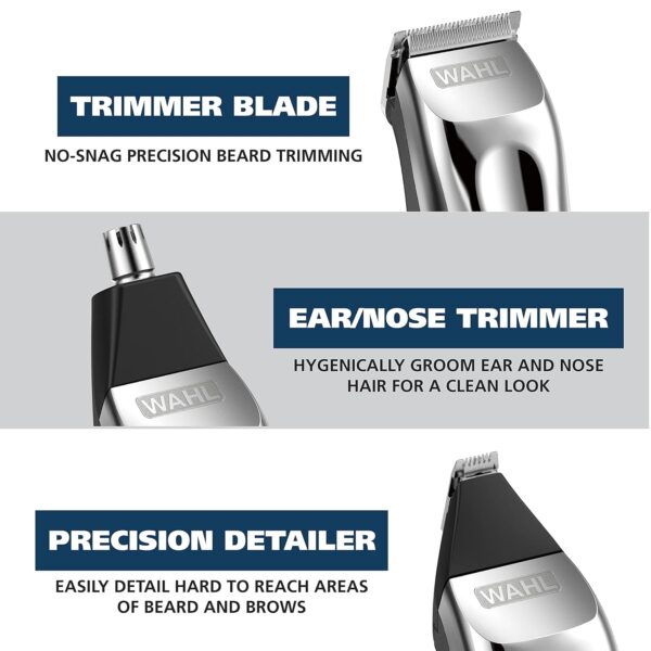 Wahl USA Rechargeable Lithium Ion All in One Beard Trimmer for Men with Detail and Ear & Nose Hair Trimmer Attachment – Model 9854-600B