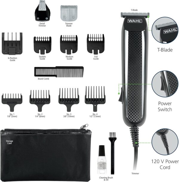 Wahl PowerPro Corded Detailer Trimmer Kit for Mens Grooming – for Beard, Mustache, Stubble, Ear, Nose, & Body Grooming – Model 9686