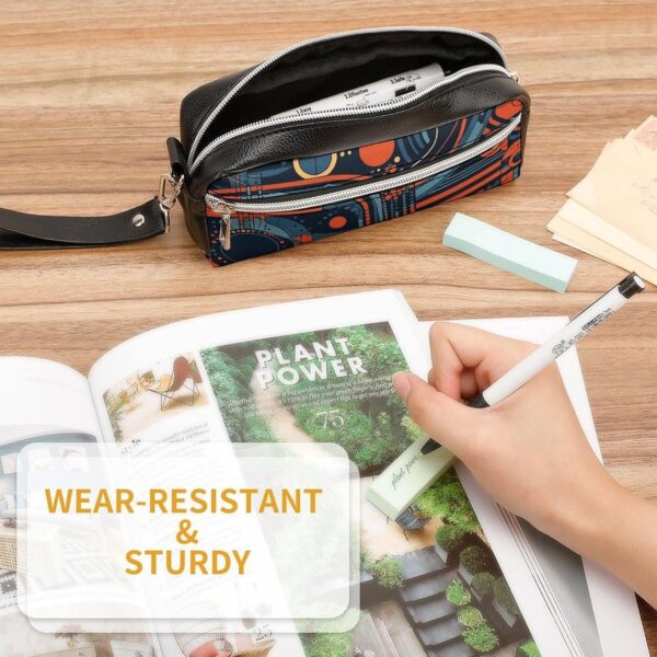 Leather Pencil Cases Complex Patterns Pen Pouch Travel Cosmetic Bag for Purse Portable Makeup Brush Bag Holder Coin Purse for Women Makeup Case Purse Organizer