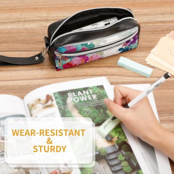 Leather Pencil Cases Hawaiian Flower Print Pen Pouch Travel Cosmetic Bag for Purse Portable Makeup Brush Bag Holder Coin Purse for Women Makeup Case Purse Organizer