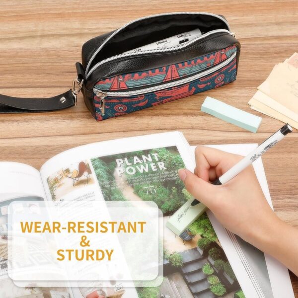Leather Pencil Cases Sailboat Pattern Pen Pouch Travel Cosmetic Bag for Purse Portable Makeup Brush Bag Holder Coin Purse for Women Makeup Case Organizer