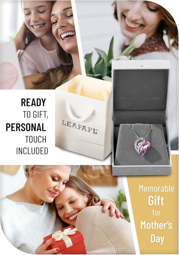 Leafael Mothers Day Gift Necklaces for Women, Infinity Love Heart Pendant with Birthstone Crystals, Silver Plated 18 plus 2 inch Chain, Birthday Jewelry for Mom and Wife