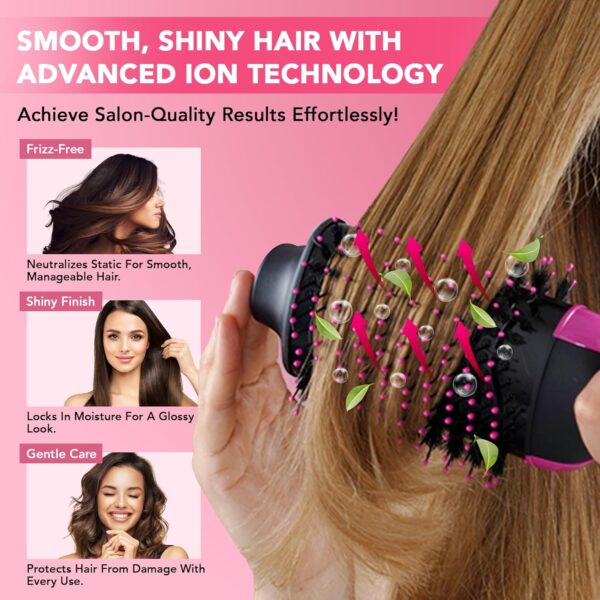 Blow Dryer Brush, 4 in 1 Styling Tools with ION Generator and Ceramic Coating for Fast Drying Hair Types, Pink