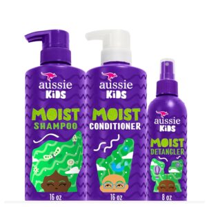 Aussie Kids Hair Care Bundle Set Including: Shampoo (16 Fl Oz), Conditioner (16 Fl Oz) & Detangler Spray (8 Fl Oz), Paraben- Freem Sulfate-Free, Dye-Free, Cruelty-Free, Tangle-Free Styling