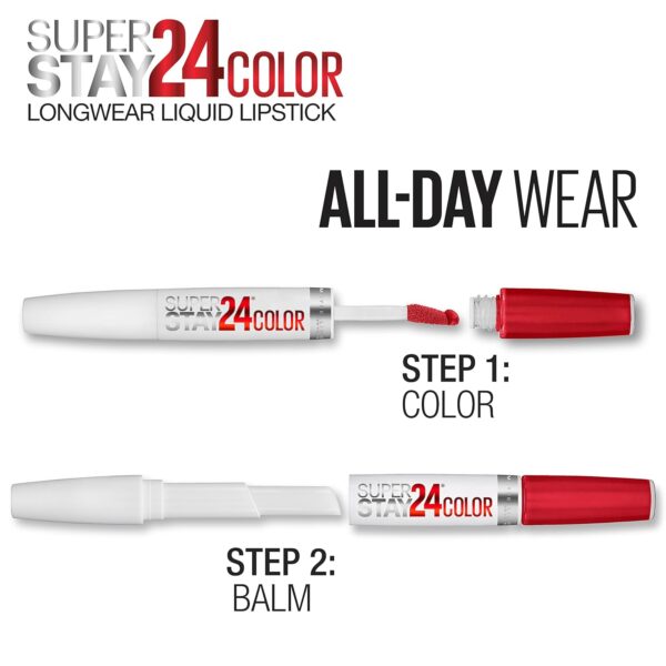 Maybelline Super Stay 24, 2-Step Liquid Lipstick Makeup, Long Lasting Highly Pigmented Color with Moisturizing Balm, Very Cranberry, Ruby Red, 1 Count