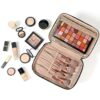NISHEL Large Double Layer Travel Makeup Bag Women, Cosmetic Case, Organizer for Travel-Size Accessories Bottles, Brushes, Conditioner, and Skin Care Products, Black