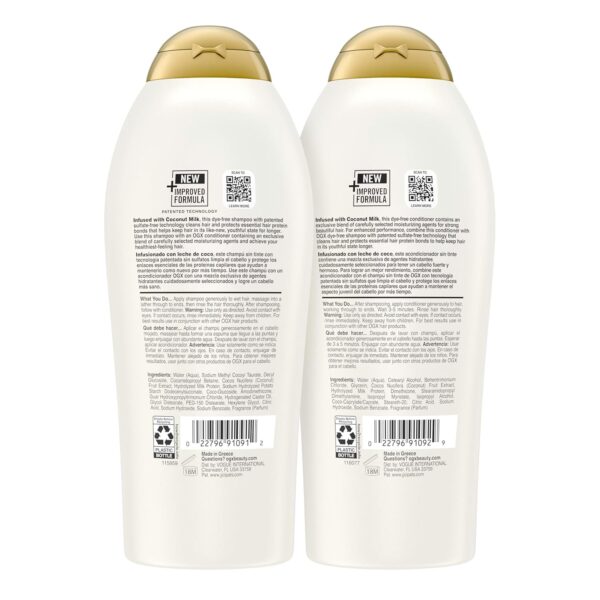 OGX Shampoo and Conditioner Set, Nourishing + Coconut Milk, Sulfate Free Shampoo and Conditioner for Moisturizing & Strengthening Hair Care, 25.4 FL OZ, 2 Pack