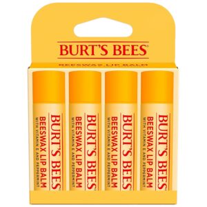 Burt's Bees Beeswax Lip Balm, Lip Moisturizer With Responsibly Sourced Beeswax, Tint-Free, Natural Conditioning Lip Treatment, 4 Tubes, 0.15 oz.