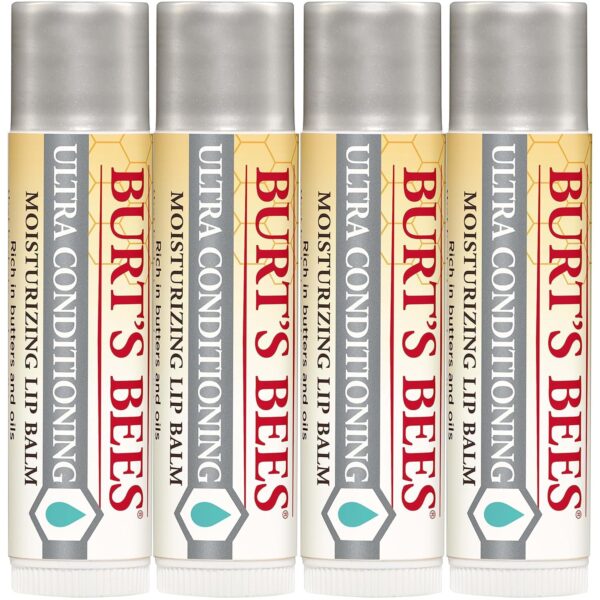 Burt's Bees Lip Balm, Moisturizing Lip Care, 100% Natural Origin, Ultra Conditioning with Shea, Cocoa & Kokum Butter (4 Pack)