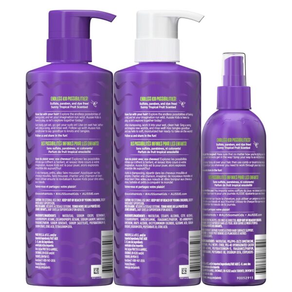 Aussie Kids Hair Care Bundle Set Including: Shampoo (16 Fl Oz), Conditioner (16 Fl Oz) & Detangler Spray (8 Fl Oz), Paraben- Freem Sulfate-Free, Dye-Free, Cruelty-Free, Tangle-Free Styling