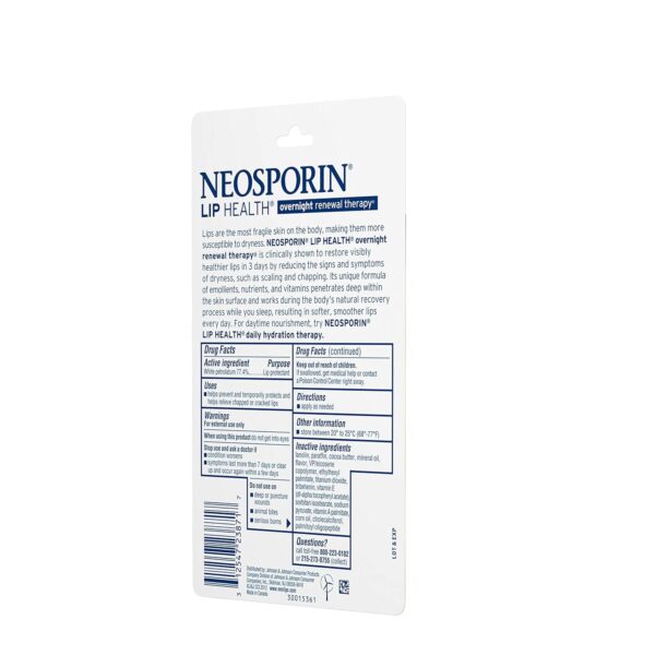 Neosporin Lip Health Overnight Healthy Lips Renewal Therapy Petrolatum Lip Protectant, 0.27 Ounce (Pack of 1)