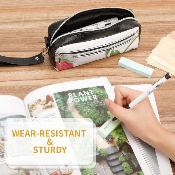 Leather Pencil Cases Strawberry Pen Pouch Travel Cosmetic Bag for Purse Portable Makeup Brush Bag Holder Coin Purse for Women Makeup Case Purse Organizer