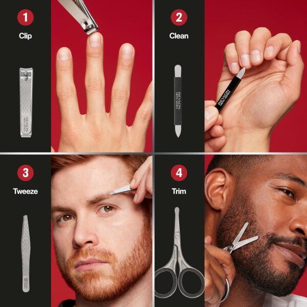 Revlon Men's Grooming Kit, 5-Piece Travel Essentials Set, Includes Nail Clippers, Scissors, File, Tweezers and Carrying Case, Stainless Steel, 1 Pack