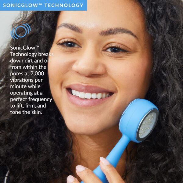 81SdJYkvHGL._SL1500_.jpg PMD Beauty Facial Cleansing Brush - Smart Silicone Brush with Blue Light Treatment - SonicGlow Vibration - Waterproof Device for Acne