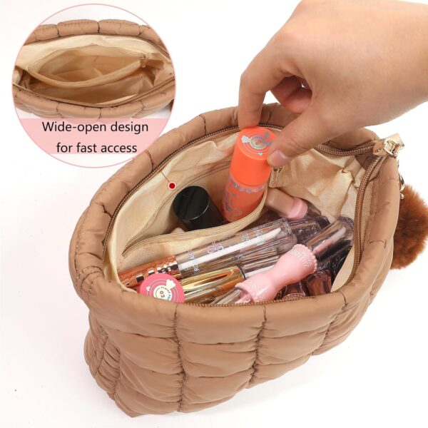 2 Pcs Makeup Bag Travel Cosmetic Bag Makeup Pouch Quilted Bags for Women Toiletry Organizer Pouches (Black+Brown)