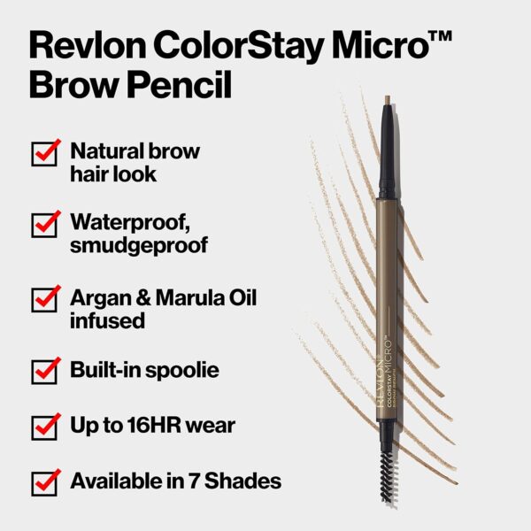 Revlon ColorStay Micro Eyebrow Pencil with Built In Spoolie Brush, Infused with Argan and Marula Oil, Waterproof, Smudgeproof, 454 Medium Brown, 0.003 oz