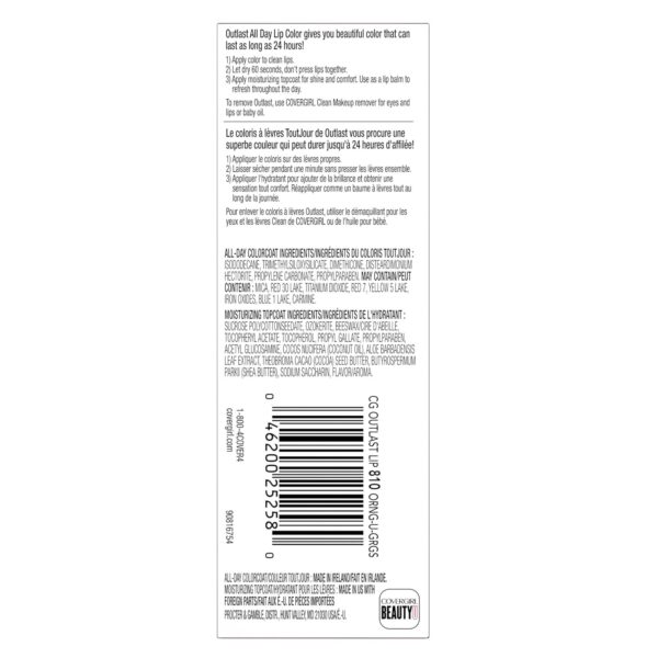 COVERGIRL Outlast All-Day Lip Color Custom Reds, Orange U Gorgeous