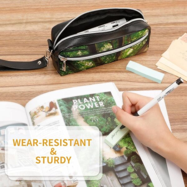 Leather Pencil Cases Thick Tree Pen Pouch Travel Cosmetic Bag for Purse Portable Makeup Brush Bag Holder Coin Purse for Women Makeup Case Purse Organizer