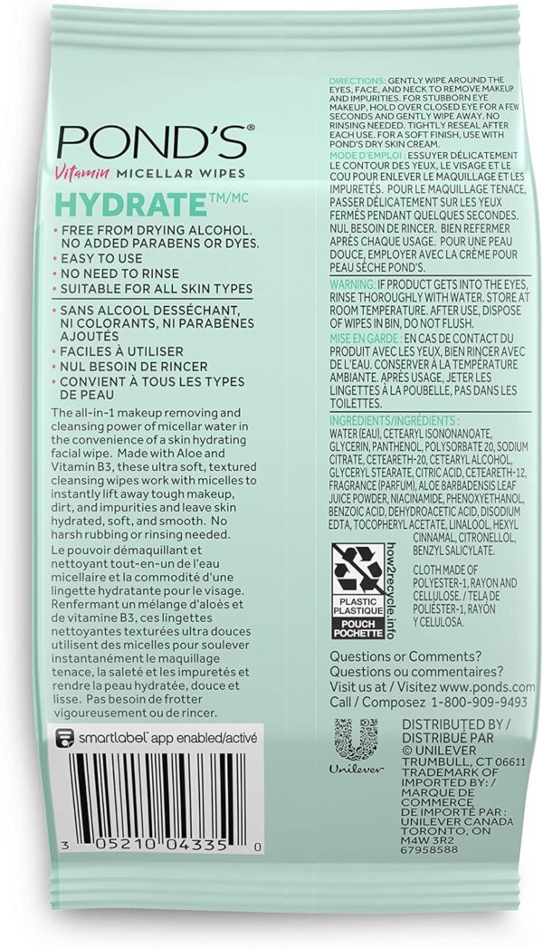 POND'S Micellar Wipes, 25 Count 4 Pack