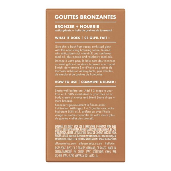 e.l.f. SKIN Bronzing Drops, Liquid Bronzer For Face & Skin, Creates A Sun-Kissed Glow, Infused With Vitamin E, Vegan & Cruelty-Free, Rose Gold