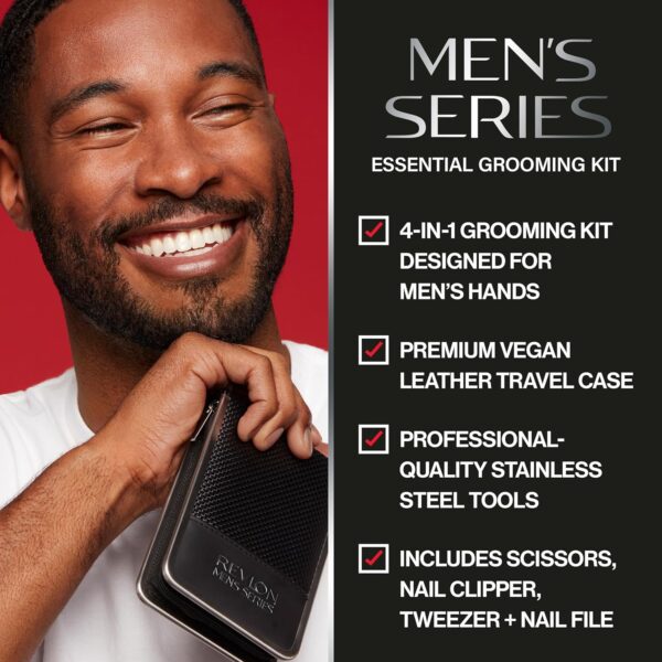 Revlon Men's Grooming Kit, 5-Piece Travel Essentials Set, Includes Nail Clippers, Scissors, File, Tweezers and Carrying Case, Stainless Steel, 1 Pack