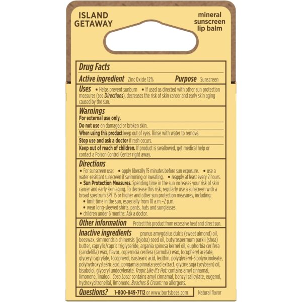 Burt’s Bees SPF 30 Lip Balm, Island Getaway - Coco Loco, Beaches & Cream, Tropic Like It's Hot, Water-Resistant Sun Care, Natural Origin Lip Treatment, 3 Tubes, 0.15 oz